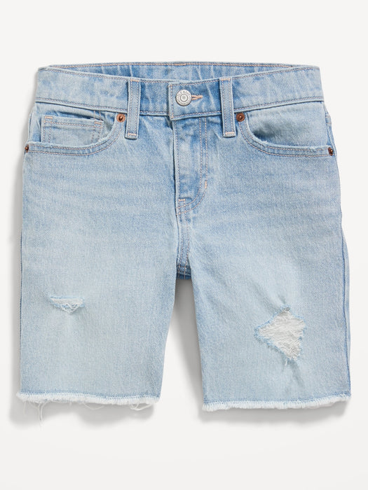 High-Waisted Ripped Frayed-Hem Jean Bermuda Shorts for Girls