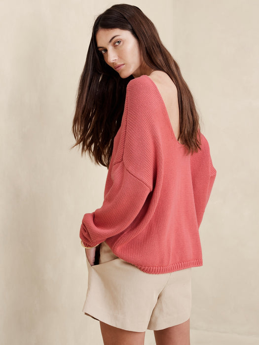 Demi Cotton-Silk Scoop-Back Sweater