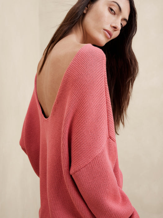 Demi Cotton-Silk Scoop-Back Sweater