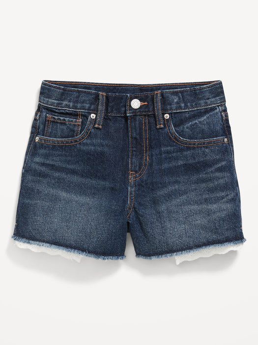 High-Waisted Exposed Lace-Pocket Jean Shorts for Girls