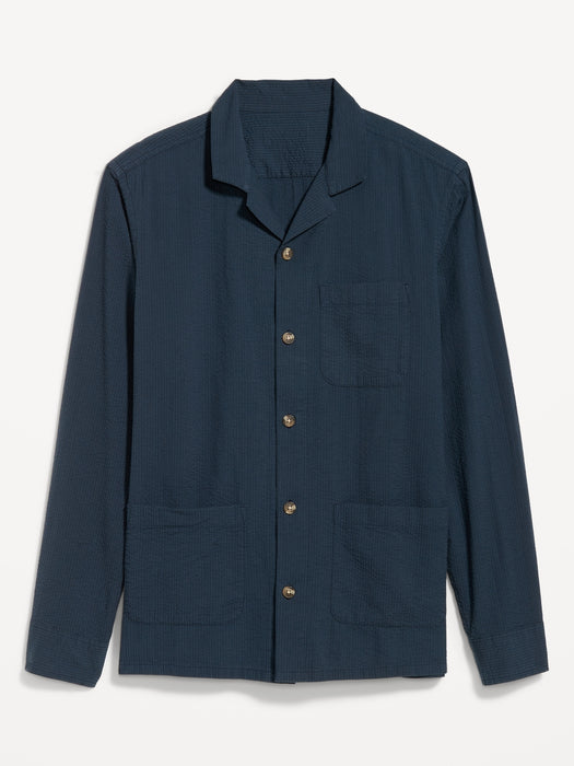 Long-Sleeve Seersucker Camp Shirt