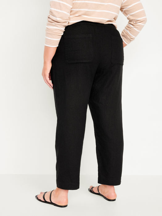 High-Waisted Linen-Blend Straight Pants