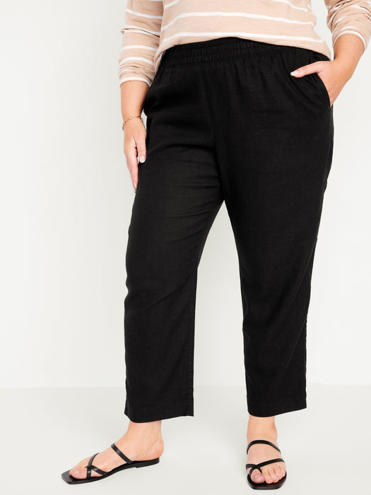 High-Waisted Linen-Blend Straight Pants