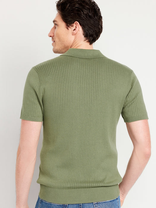 Rib-Knit Polo Sweater