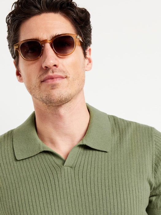 Rib-Knit Polo Sweater