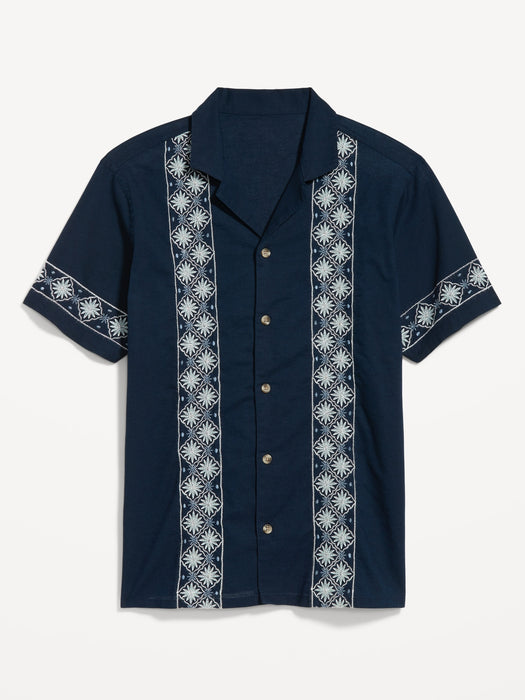 Short-Sleeve Embroidered Camp Shirt
