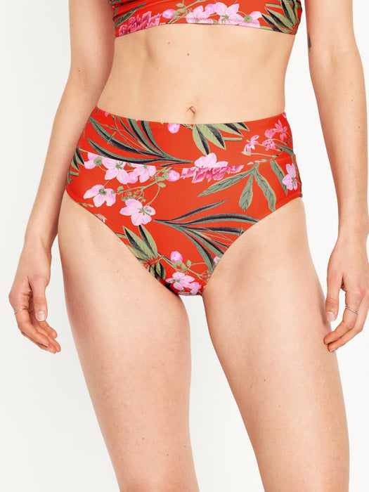 Banded High-Waist Bikini Swim Bottoms