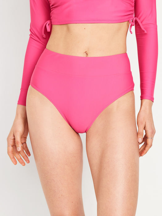 Banded High-Waist Bikini Swim Bottoms