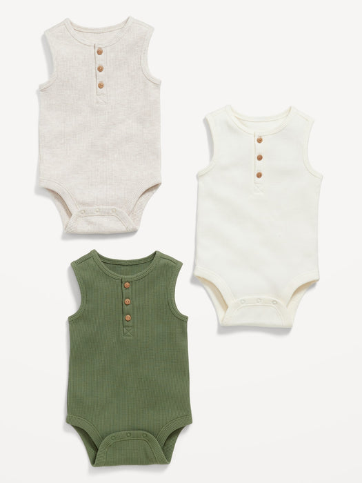Unisex Sleeveless Henley Bodysuit 3-Pack for Baby