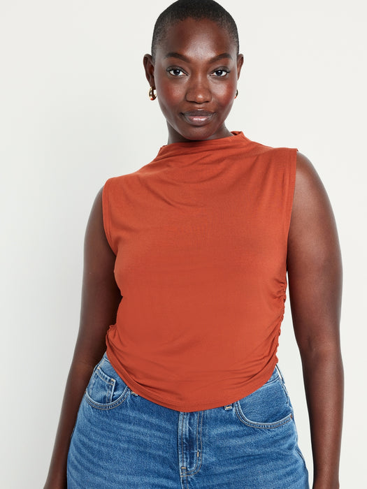 Mock-Neck Ruched Tank Top