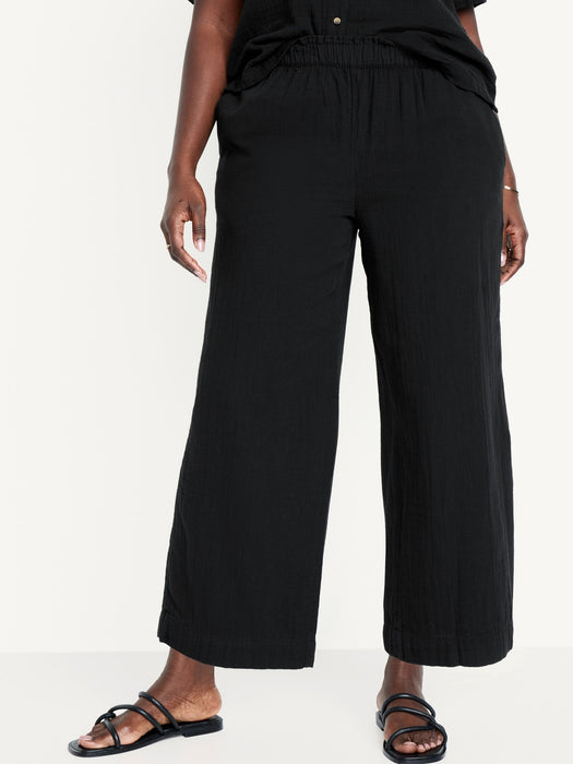 High-Waisted Crinkle Gauze Pull-On Ankle Pants