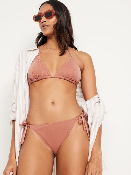Mid-Rise Side-Tie Shine String Bikini Swim Bottoms