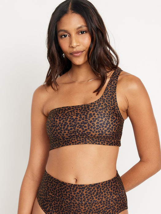 Printed One-Shoulder Bikini Swim Top