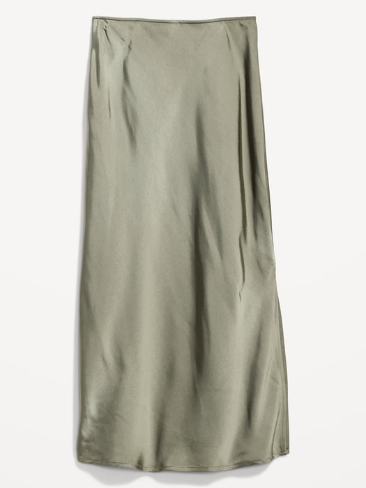 High-Waisted Satin Midi Slip Skirt