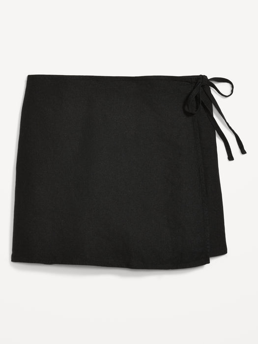 High-Waisted Linen-Blend Wrap-Front Mini Skort