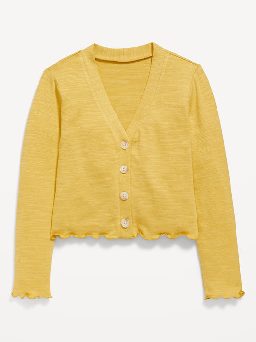Cozy Cropped Button-Front Cardigan Sweater for Girls