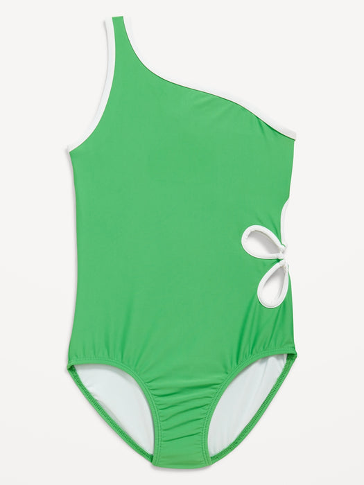 One-Shoulder Side-Cutout One-Piece Swimsuit for Girls