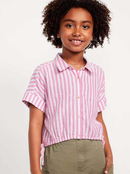 Short-Sleeve Striped Linen-Blend Top for Girls