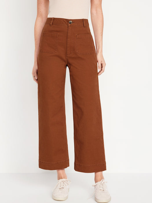 High-Waisted Crop Chino Wide-Leg Pants