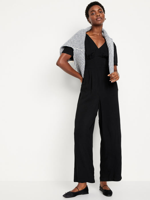 Waist-Defined Puff-Sleeve Jumpsuit