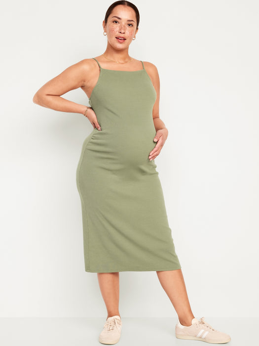 Maternity High Neck Rib-Knit Midi Dress