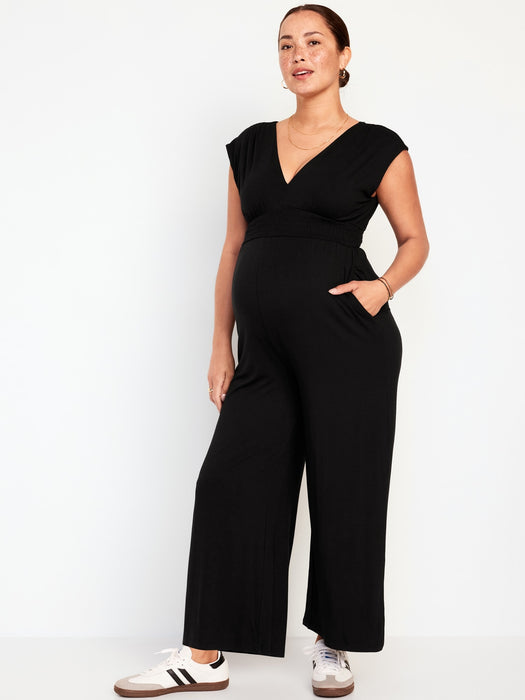 Maternity V-Neck Wide-Leg Jumpsuit