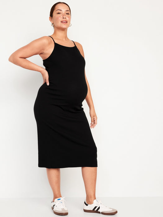 Maternity High Neck Rib-Knit Midi Dress