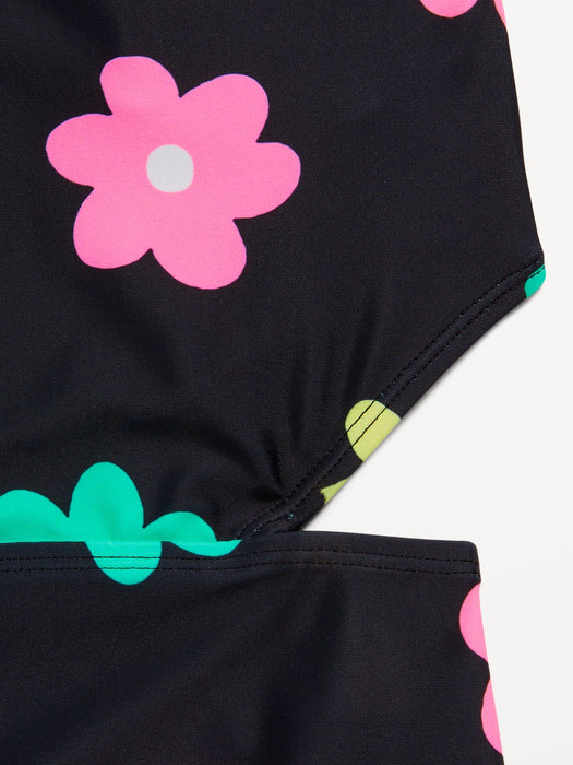 Printed Side-Cutout One-Piece Swimsuit for Girls
