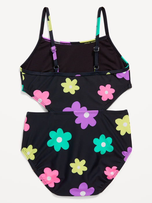 Printed Side-Cutout One-Piece Swimsuit for Girls