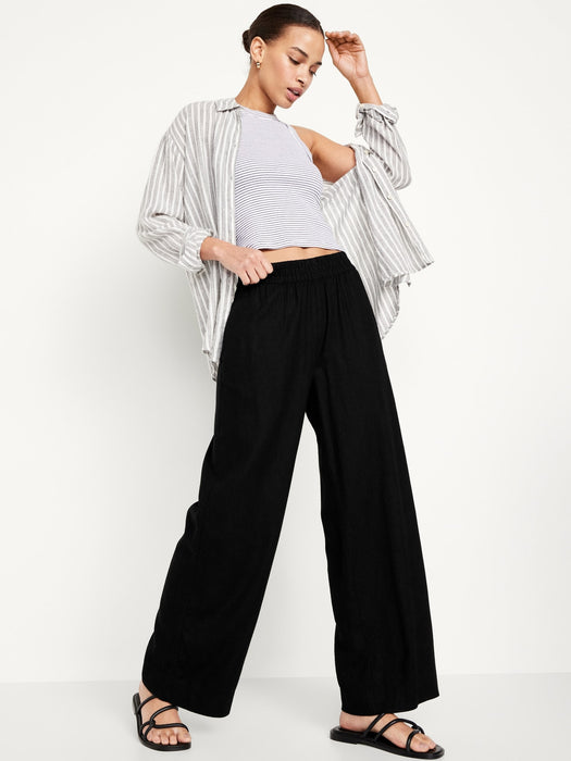 High-Waisted Linen-Blend Wide-Leg Pants