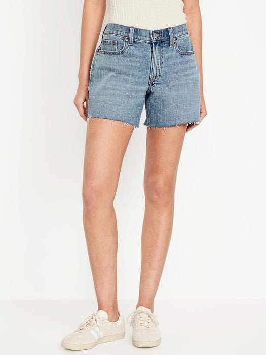 Mid-Rise Boyfriend Cut-Off Jean Shorts -- 5-inch inseam