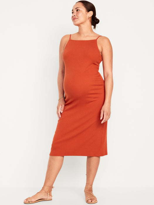 Maternity High Neck Rib-Knit Midi Dress