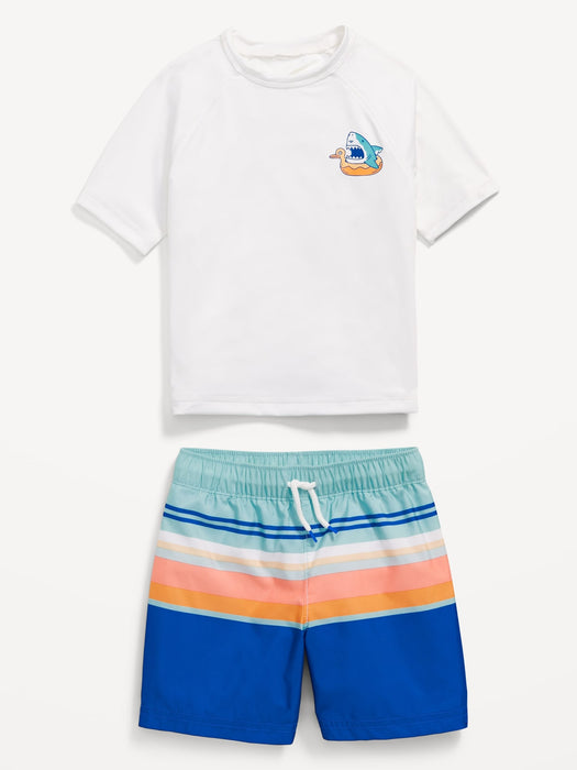 Graphic Rashguard Swim Top & Trunks for Toddler Boys