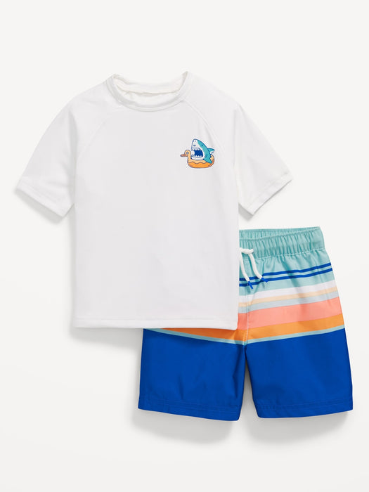 Graphic Rashguard Swim Top & Trunks for Toddler Boys