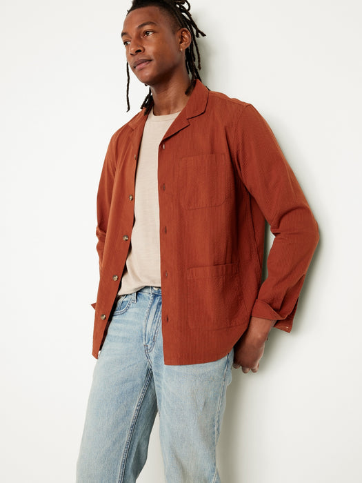 Long-Sleeve Seersucker Camp Shirt