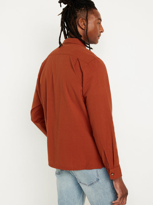 Long-Sleeve Seersucker Camp Shirt