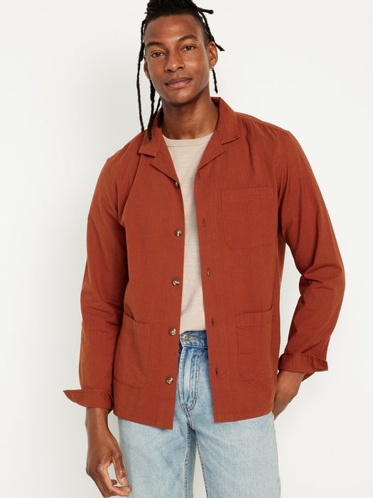 Long-Sleeve Seersucker Camp Shirt