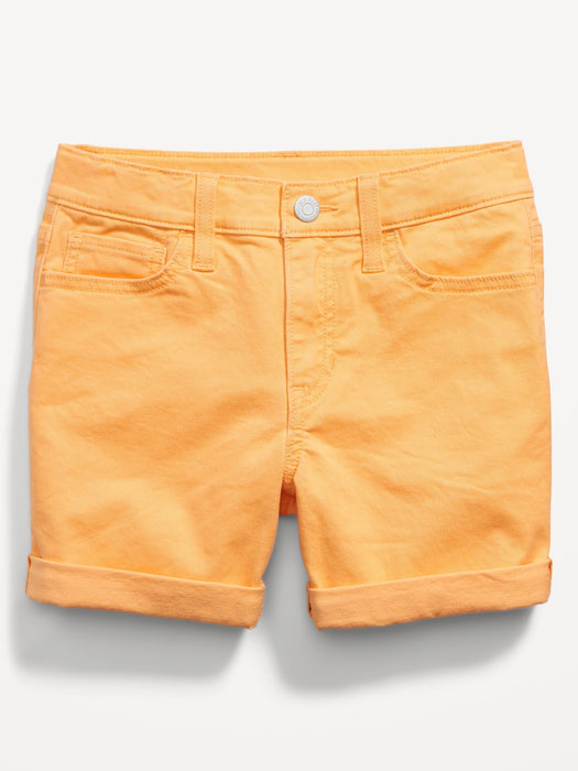 High-Waisted Button-Fly Ripped Jean Midi Shorts for Girls