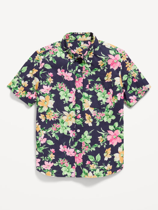 Short-Sleeve Printed Poplin Shirt for Boys