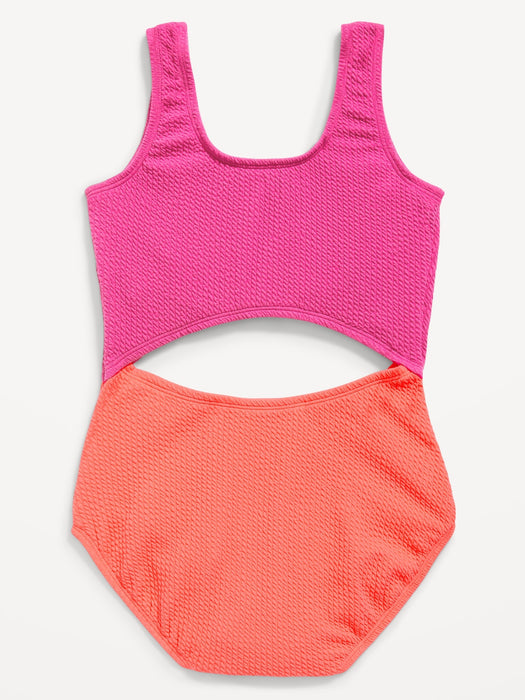 Color-Block Cutout One-Piece Swimsuit for Girls