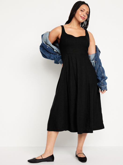 Fit &amp; Flare Linen-Blend Midi Dress