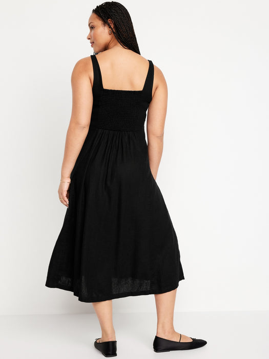 Fit &amp; Flare Linen-Blend Midi Dress