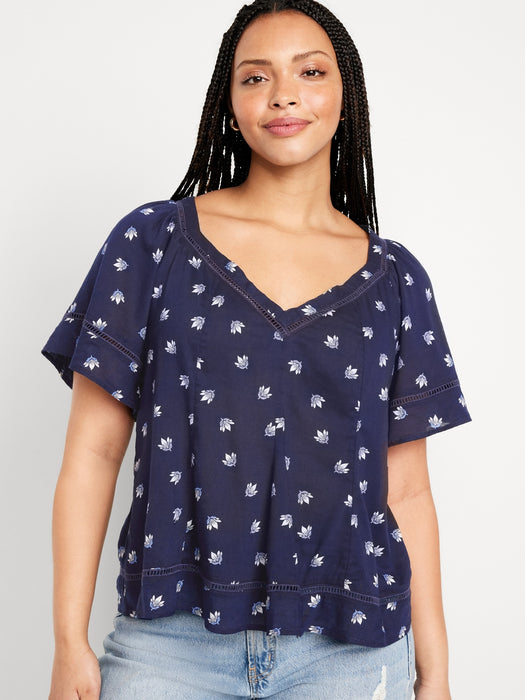 V-Neck Lace-Trim Top