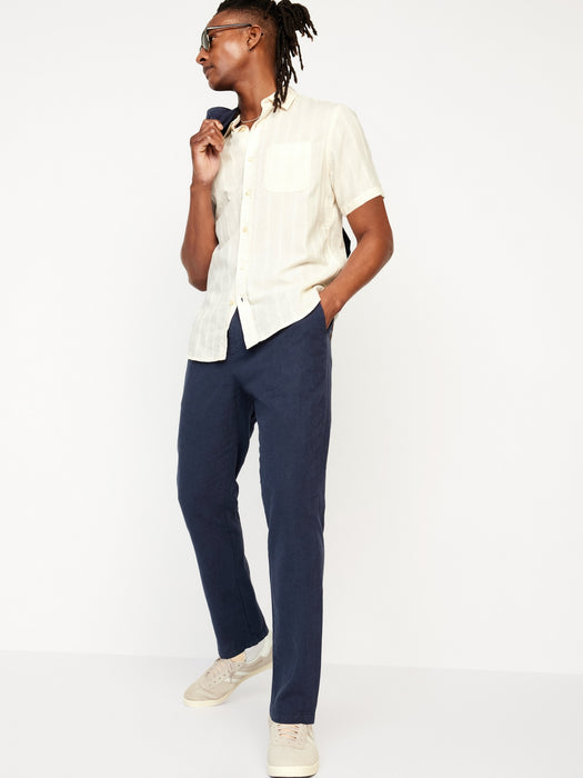 Loose Taper Linen-Blend Ankle Pants
