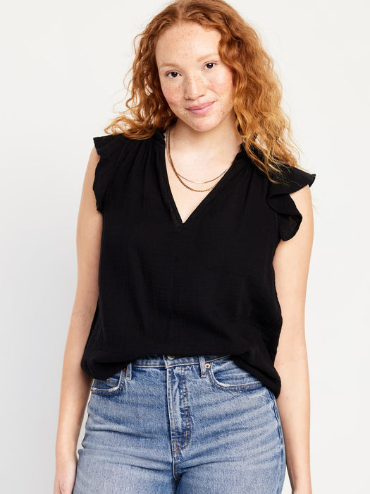 Sleeveless Crinkle Gauze Top