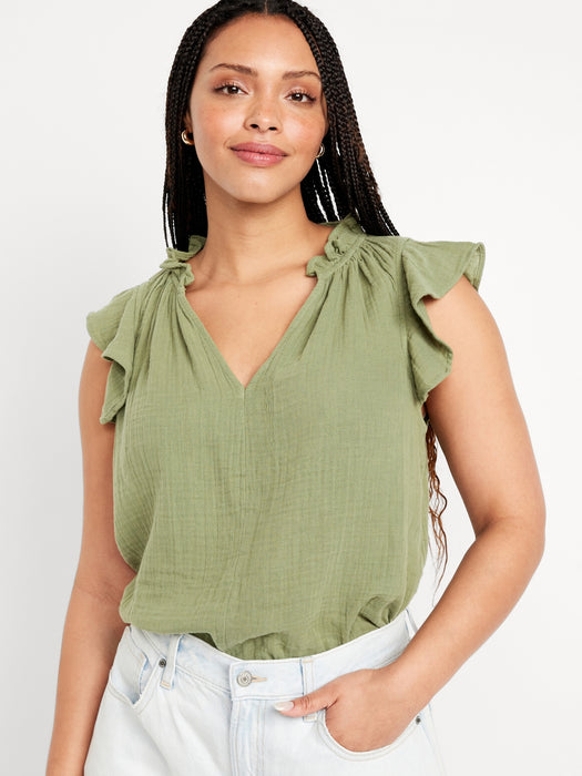 Sleeveless Crinkle Gauze Top