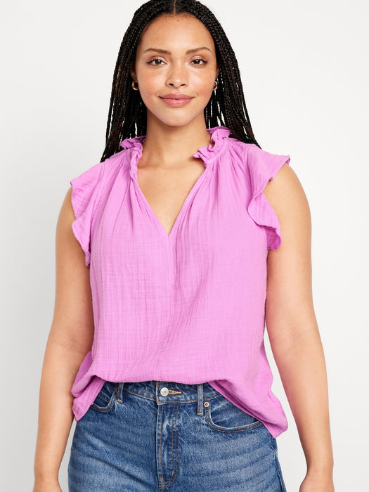 Sleeveless Crinkle Gauze Top