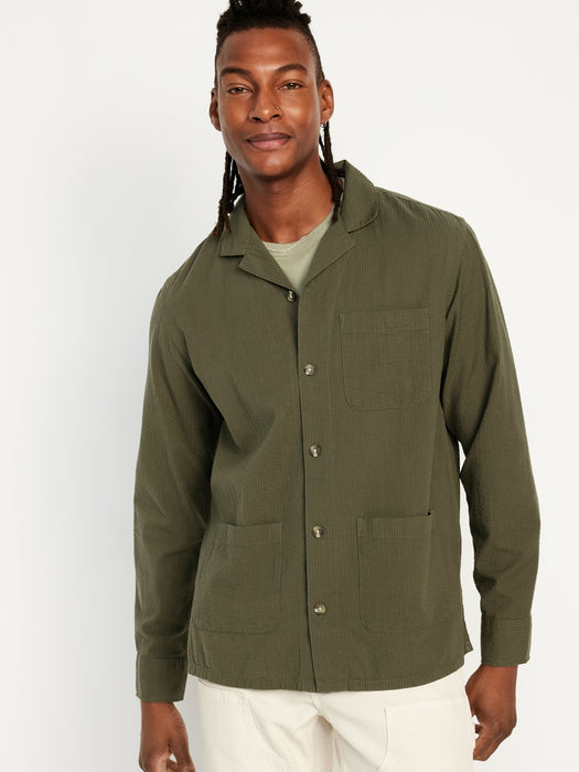 Long-Sleeve Seersucker Camp Shirt