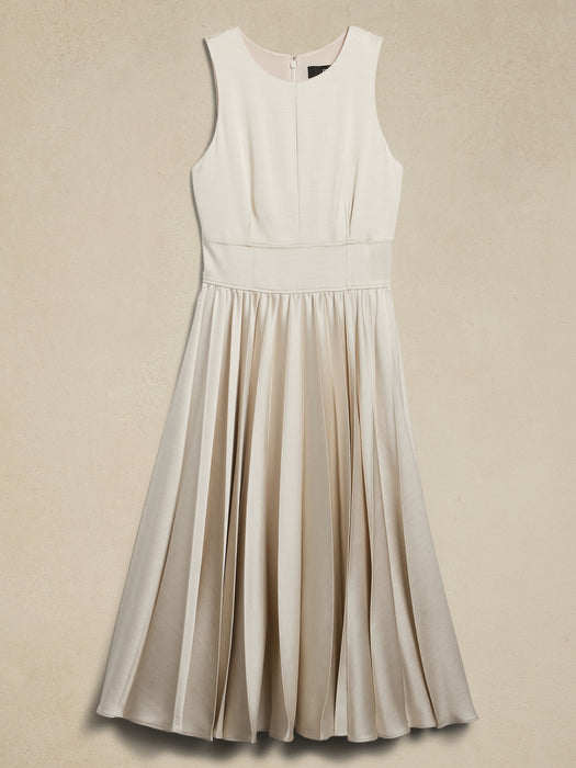 Ness Pleated Satin Midi Dress