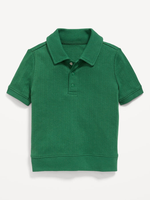 Snap-Button Pointelle-Knit Polo Shirt for Toddler Boys